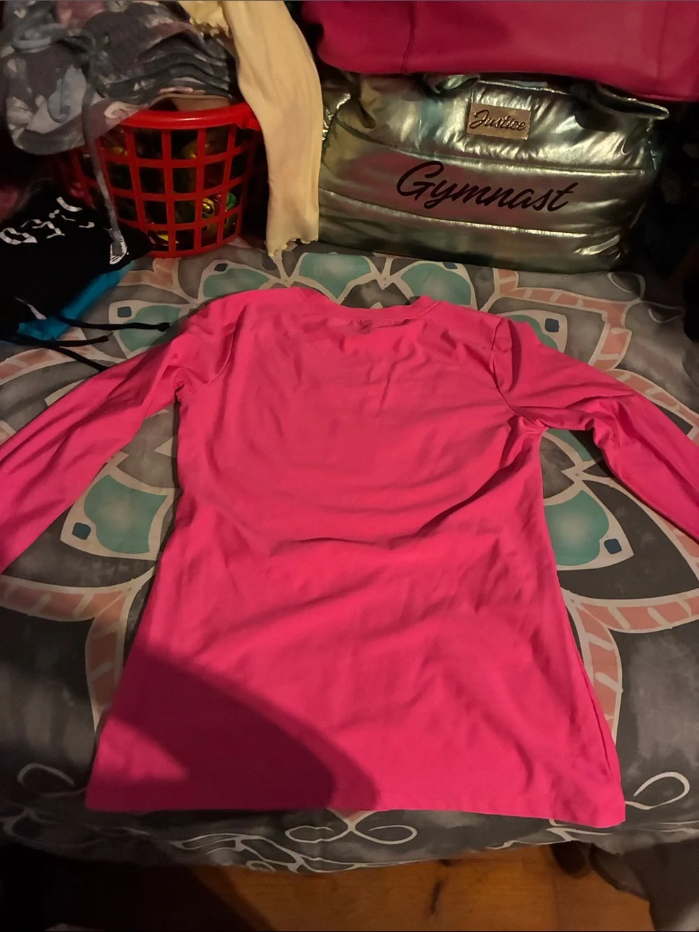 Justice Girls' Long Sleeve Top - Hot Pink